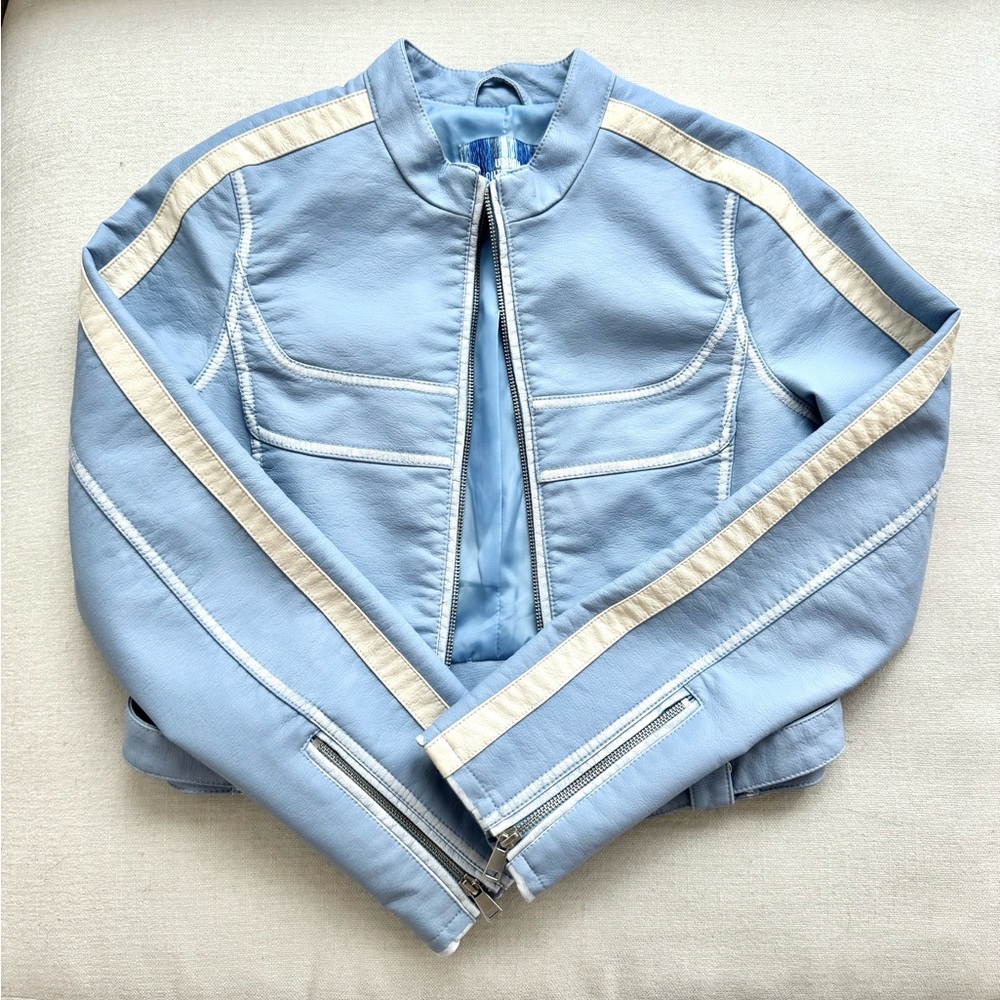 SOLD — NWOT UO Jordan Faux Leather Moto Jacket - Light Blue/Cream (S)